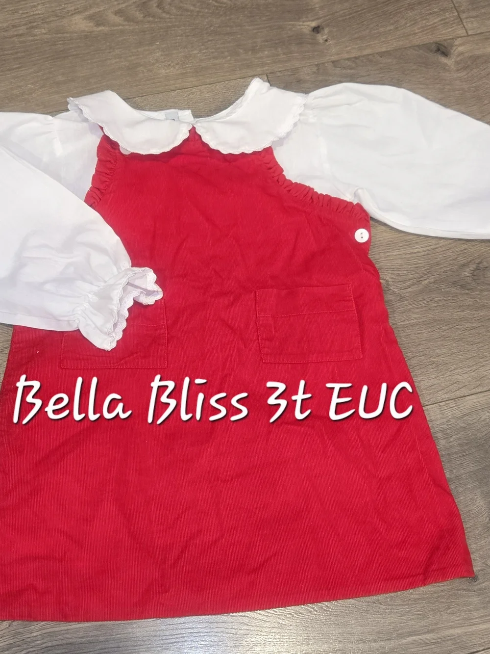 Bella Bliss Girls' Red Corduroy Pinafore Dress with White Blouse